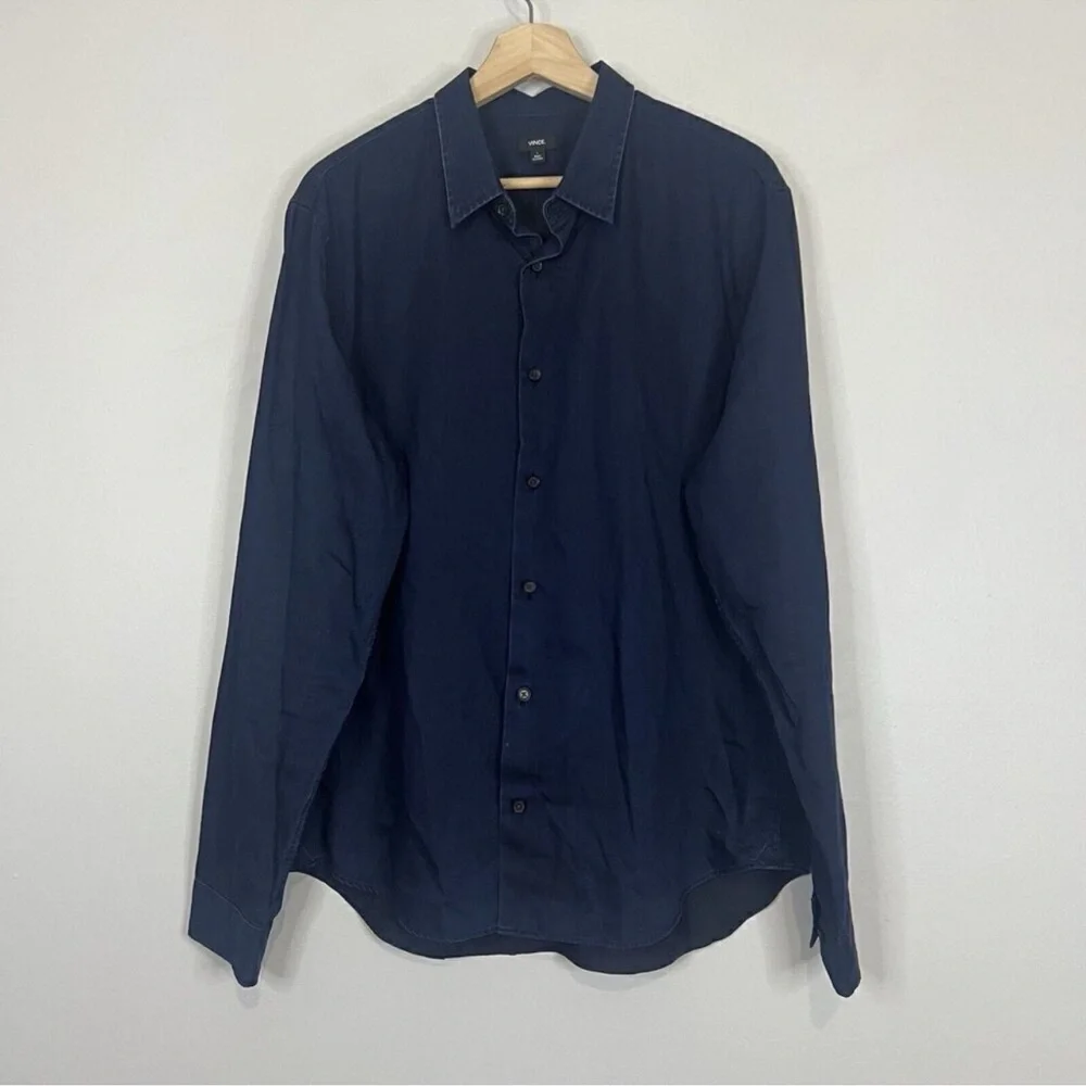 Vince Navy Soft Cotton Classic Button Up Shirt Large